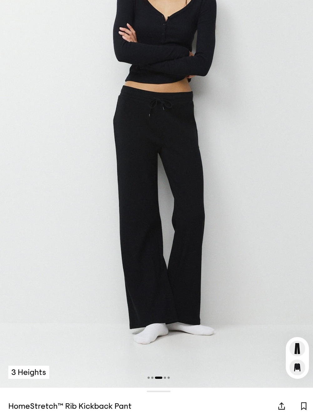 Aritzia Black Wide-Leg Ribbed HomeStretch kickback Lounge Pants